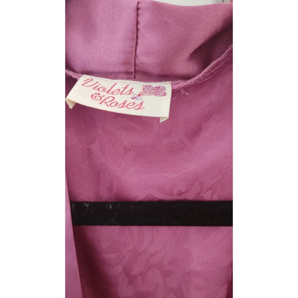 Violets & Roses Robe Satin One Size Inner & Outer Tie Pockets Midi Length - Picture 3 of 6